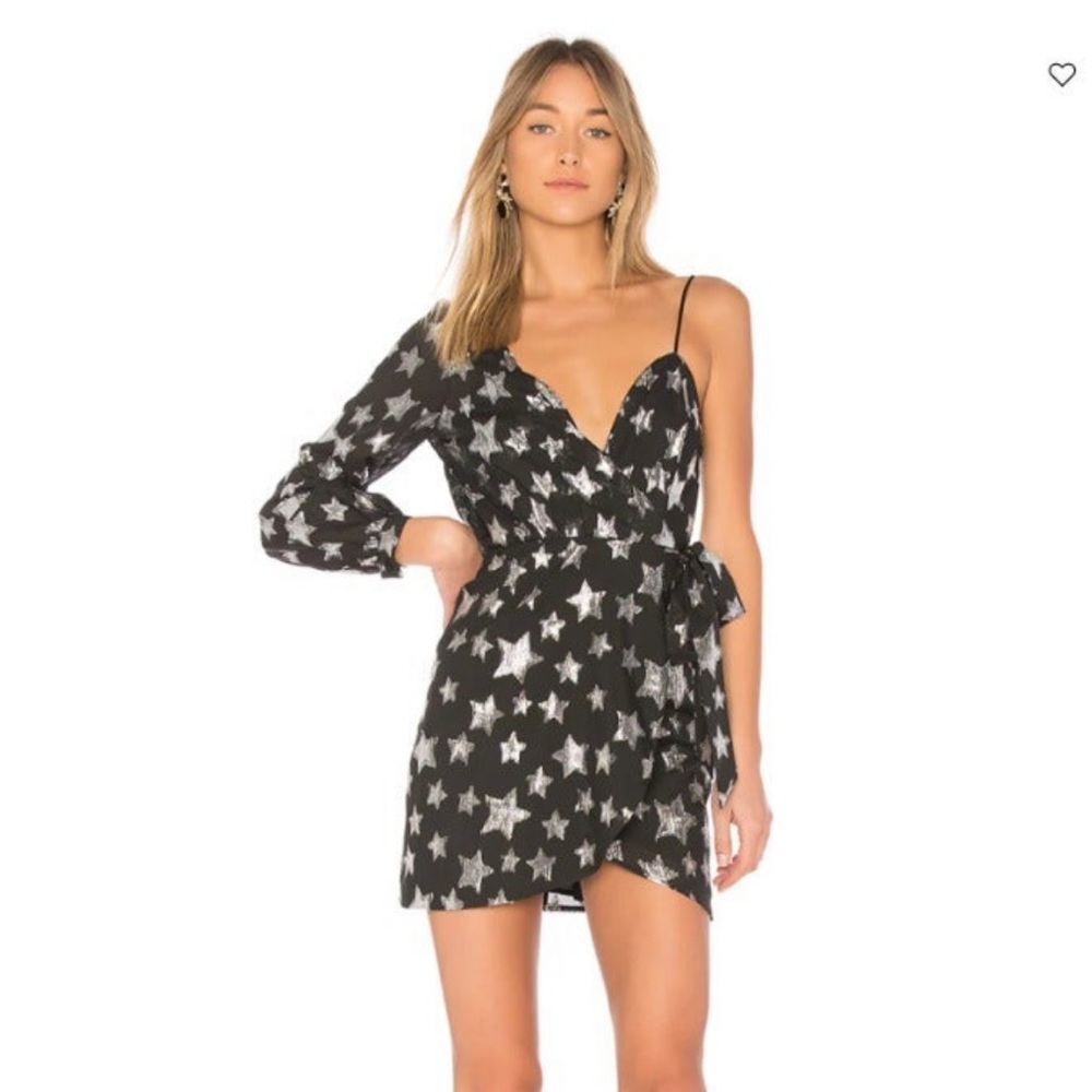 For Love and Lemons X REVOLVE Metallic Star Print One Shoulder Dress Size S